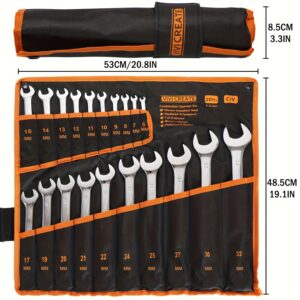 1/21pcs Metric Combination Wrench Set(with Roll-up Pouch), 6-32mm, Open End, Cr-V, Ideal for Household, Garage, Workshop, Auto Repairs