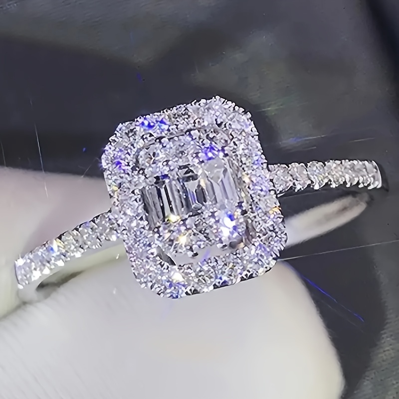 Women'S -Inlaid Cubic Zirconia Square Ring - a Dazzling Wedding Ring, Featuring…