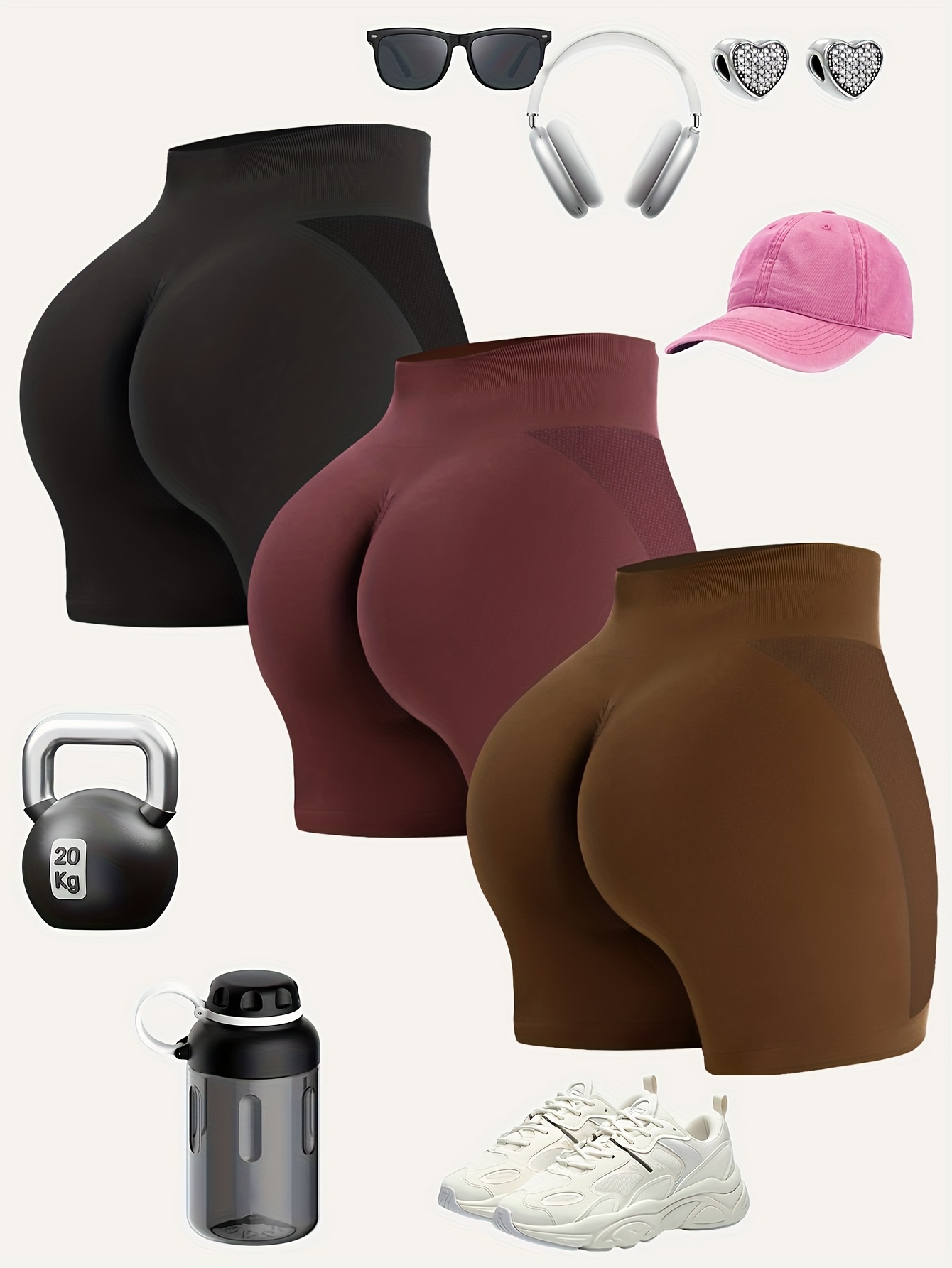 3pcs-Women'S High-waisted Yoga Shorts, Fabric Breathable And Comfortable, Sweat-absorbing, Washable And Reusable, Suitable For Outdoor Play, Running, Mountain Climbing, Yoga Exercise, All Seasons - Image 4