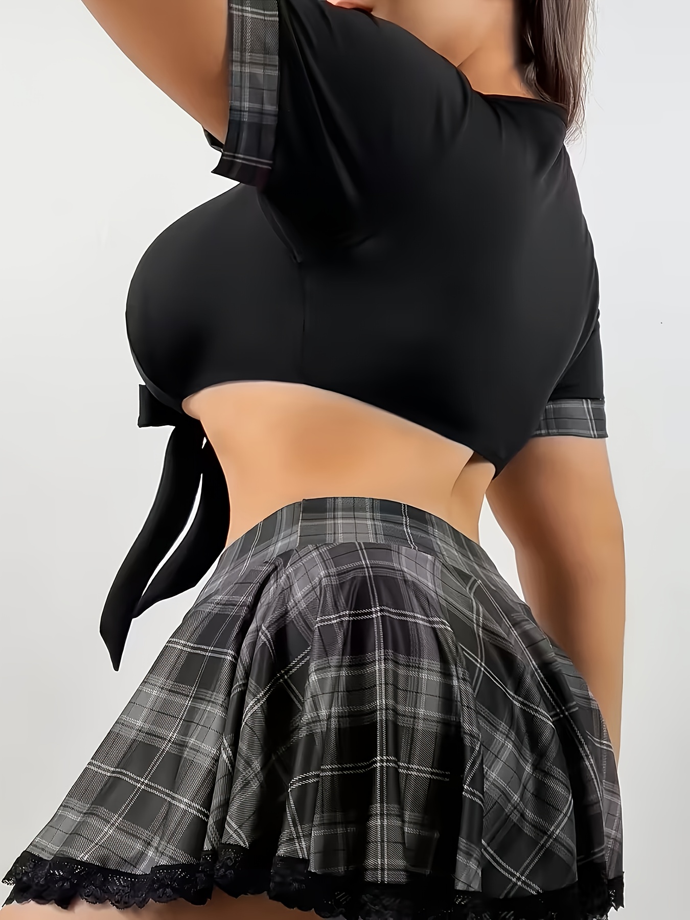 Bestselling Plus Size Valentine's Day Gift, Romantic Choice Bowknot Trim Plaid Theme Outfit Uniform Cosplay Set Creates An Intimate Atmosphere A Surprising Gift for Enhancing Mood Fully Showcases Comfortable Sexy Charm