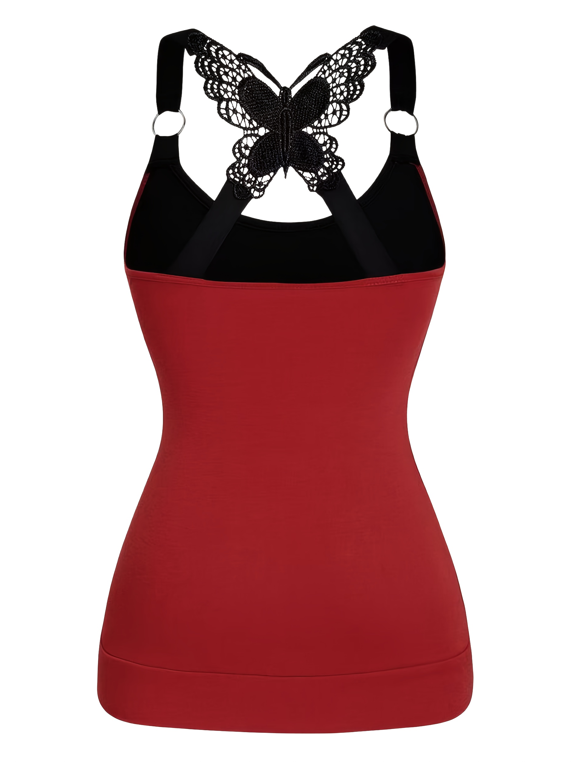 Women's Elegant Contrast Color O-Neck Halter Neck Sleeveless Top with Butterfly Back Detail - Lightweight 180gsm Polyester, Semi-Sheer Summer Blouse, Machine Washable - Image 8