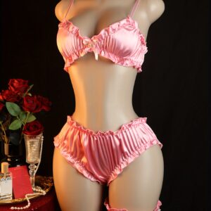 Women'S 3pcs Sexy Lingerie Set - Deep V Adjustable Strap Ruffled Lace Bra with Front Bow, Matching Thong & Leg Rings - Soft Pastel Pink Sheer Underwear for Sensual Comfort & Elegant Style - Adult Women'S Intimate Apparel, Sexy Lingerie for Women, Lingerie for Women Crotchless, Underwear for Women, Sexy Bodysuits, Sexy Costume for Women, Sexy Lingerie Women Set, Sexy Lingerie Set, Sexy Set, Lingerie For Women Seductive Nasty, Crotchless Lingerie For Women, Sexy Outfit For Women