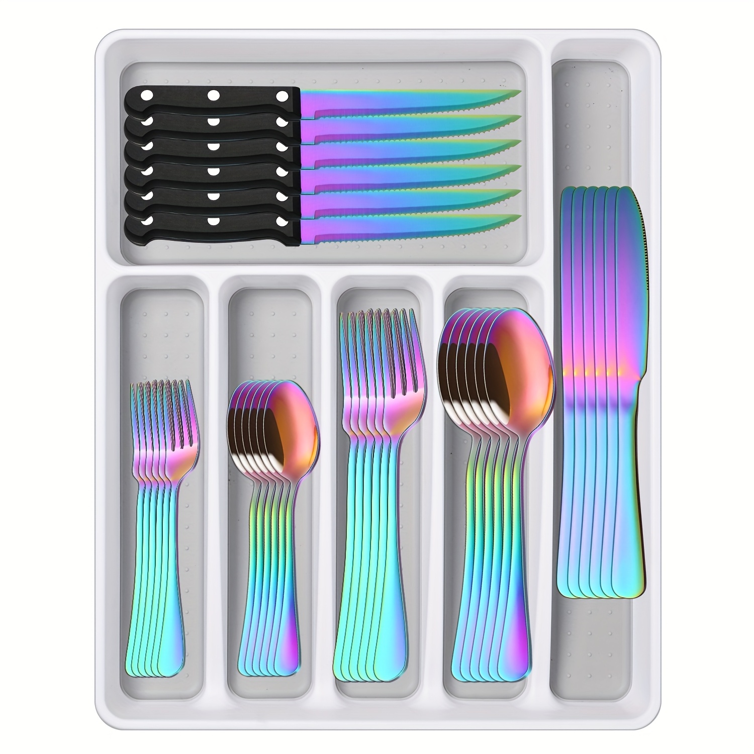 49pcs Silverware Sets with Steak Knives And Organizer, Includes Stainless Steel Knife Spoon And Fork, Dishwasher Safe Flatware Sets Service for 8, Cutery Sets with Tray for Kitchen - Image 9