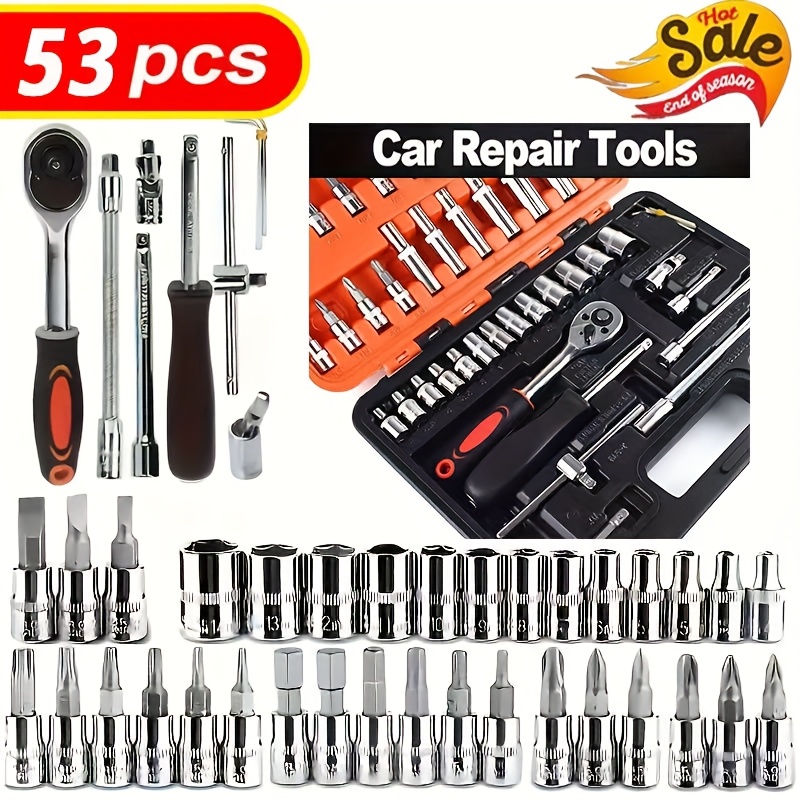 53/82/121/151PCS Heavy Duty Socket Set, (5/16 Inches to 3/4 Inches) And Metric (8 to 22mm) 1/2*1/4 Size, 6-point Design, Including Ratchet Handles, Extension Rods And Joints. Suitable for Automotive, Marine, Motorcycle Maintenance Kits - Image 15