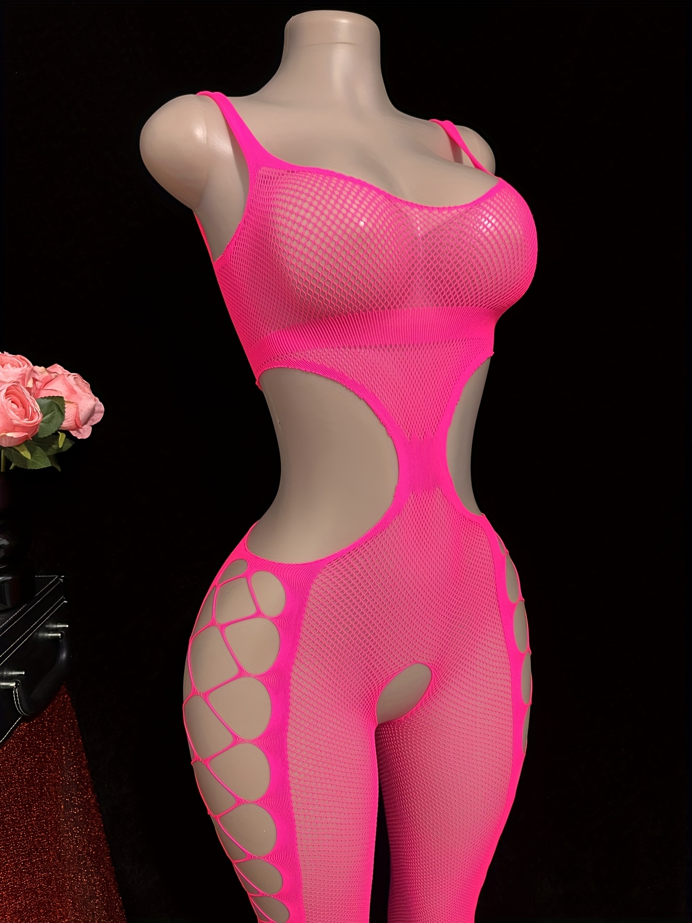 1pc Plus Size Women's Sexy Strappy Bodysuit with Open Crotch and Ankle Pants