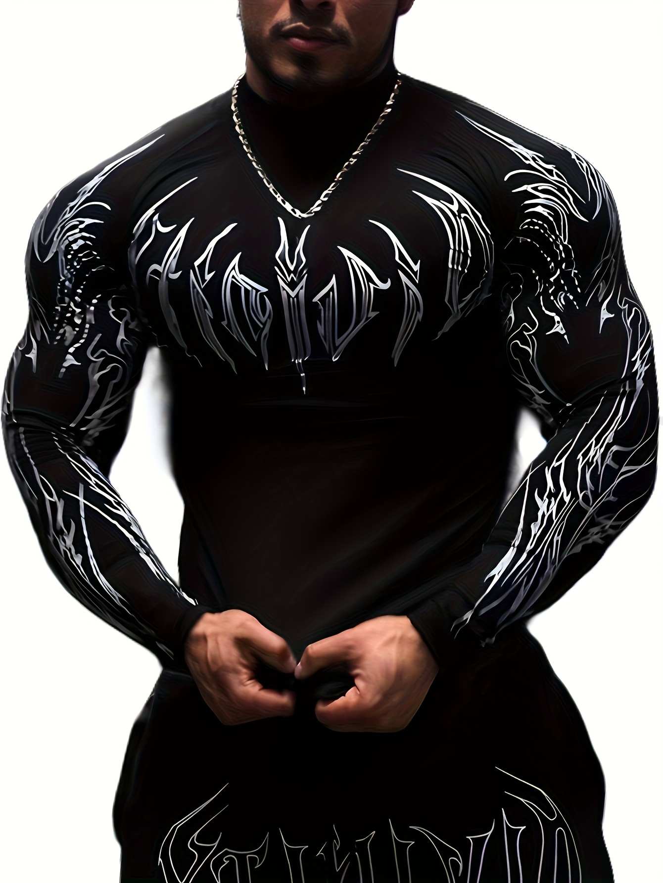 Men'S Compression Long Sleeve Shirt | High Neck Muscle Fitness T-Shirt with Geometric Print, High Stretch Fabric, Skinny Fit for Gym, Running, Basketball, Casual Wear - All-Season Sports Apparel for Men and Teens