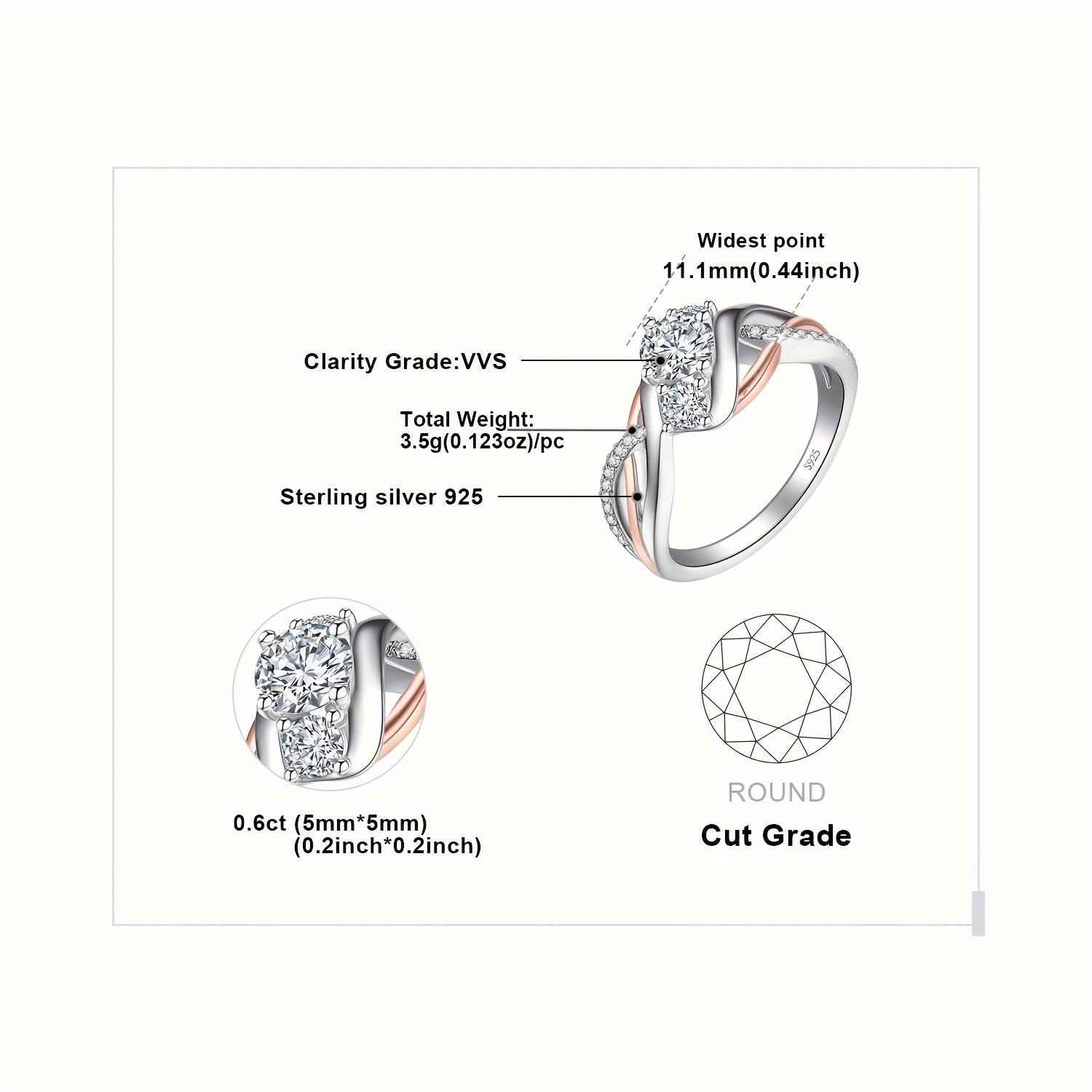925 Sterling Silver Infinity Wedding Ring - 3 Stone, Round Cut Cubic, Bridal Set for Women, 1pc - Image 5