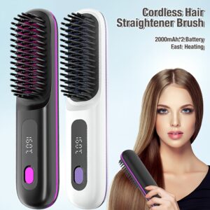 [Cordless Hair Straightener] Rapid Heating Cordless Hair Straightener Brush, Lightweight Hot Comb for Women | Type-C Charging Port, Anti-Scald, USB Rechargeable