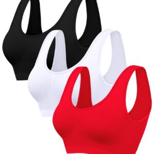 3-Pack Women'S Seamless Sports Bras | High Elasticity, No Padding, Breathable Running Tank Tops in, Red | Supportive, Seamless Structure, Breathable Material