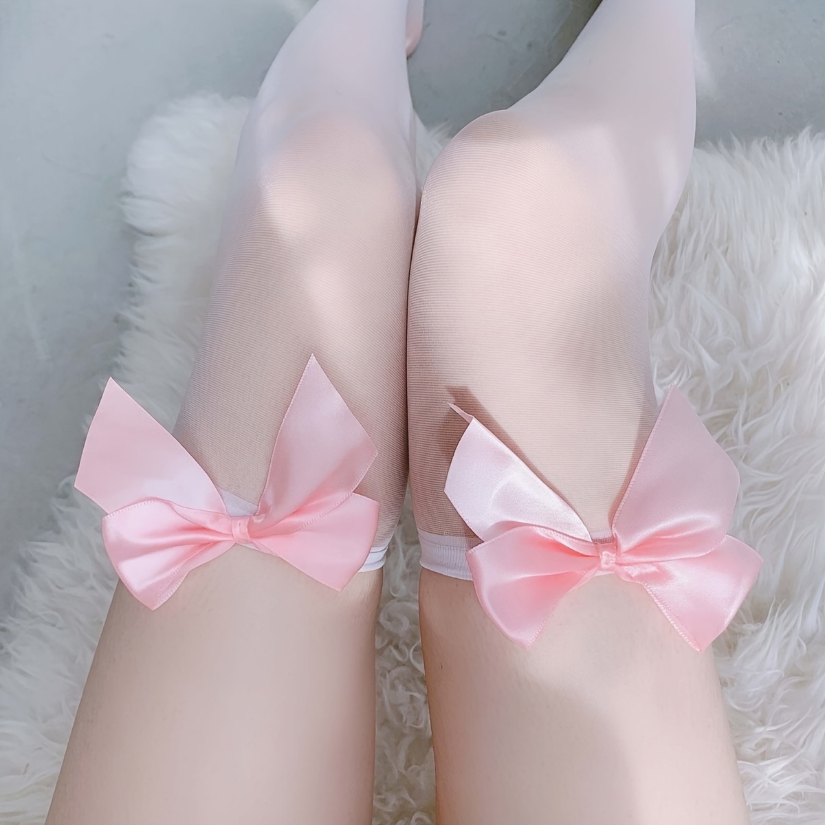 Women'S Sexy Thigh-High Sheer Tights with Elegant Bow Accents - Black, Pink & White - Sophisticated Style, Durable & Easy-Care (Hand Wash/Dry Clean) - Versatile for Casual & Formal Wear, Formal Hosiery, Thighhigh Stockings, Decorative Bow Design, Quality Fabric Legwear - Image 9