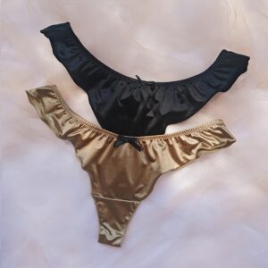 3pcs Women'S Seamless Satin Thongs - Sexy, Comfortable, Breathable & Stretchy with Ruffled Edges, Solid Color Underwear in Black, Golden, Pink, Comfortable Underwear | Ruffled Thong Design | Smooth Texture
