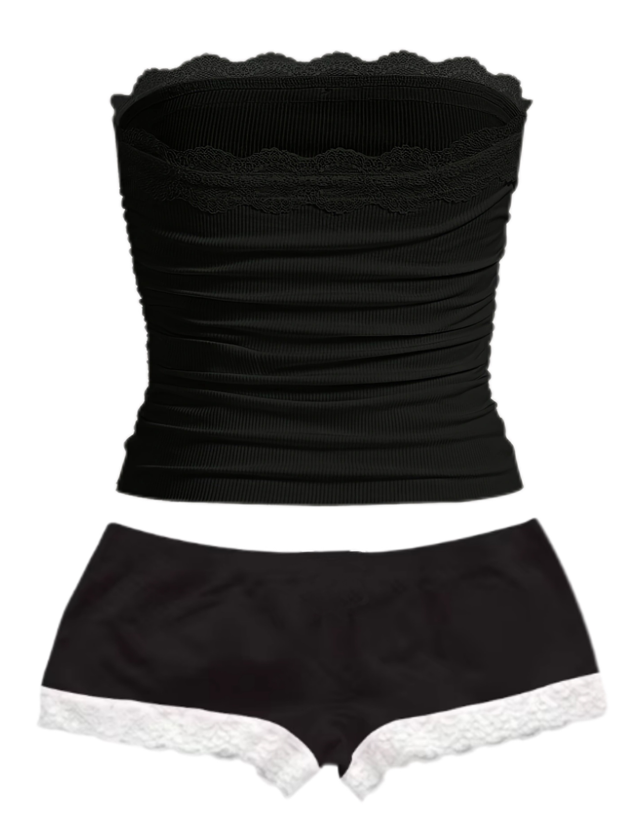 Women's Strapless Top, Strapless Women's Top, Women's Strapless Lace Top, Women's Pants Set, Women's Casual Pants Set, Women's Cute Pants Set, Women's Outfit, Women's Fashion Set, Women's Outfit Set - Image 2