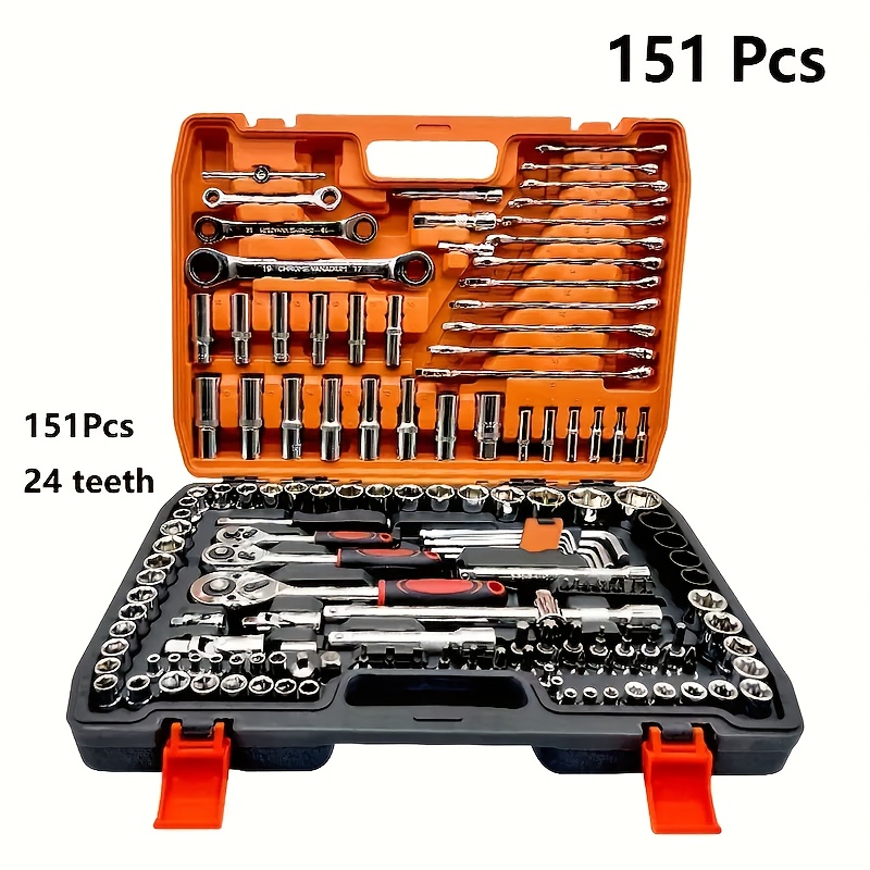53/82/121/151PCS Heavy Duty Socket Set, (5/16 Inches to 3/4 Inches) And Metric (8 to 22mm) 1/2*1/4 Size, 6-point Design, Including Ratchet Handles, Extension Rods And Joints. Suitable for Automotive, Marine, Motorcycle Maintenance Kits - Image 7