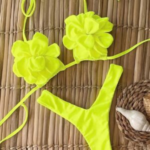 Sexy Solid Floral Print Women's Bikini Swimsuit