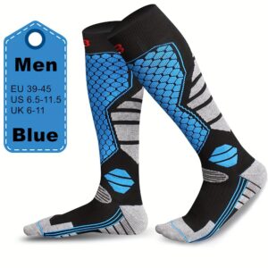 3 Pairs Men's Winter Thick Warm Breathable Hiking Ice Skating Skiing Knee-High Outdoor Sports Socks - EU 39-45, US 6.5-11.5, UK 6-11