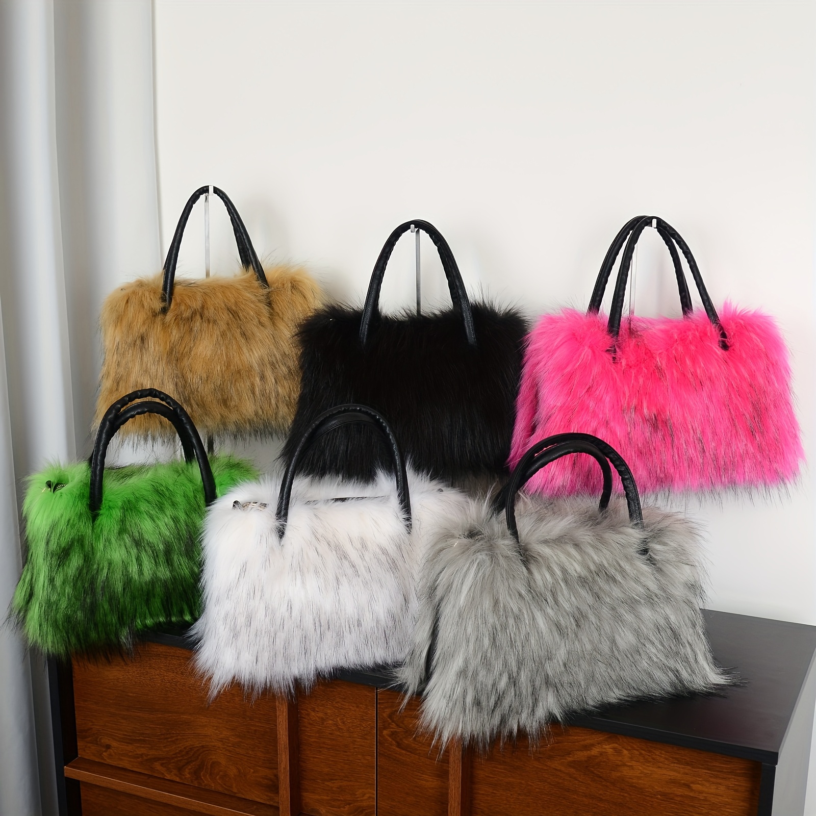 Women'S Plush Faux Mink Shoulder Bags | High-End Fashion Tote And Crossbody Bags in Five Colors:, Pink, Khaki, Silvery Grey, Green | Ideal Gifts for Girlfriend, Daughter, Mother | Solar Bloom Brand, Zipper Closure, Removable Strap Chance of Free Gift - Image 2