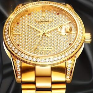 BEGEEL Men'S Mechanical Automatic Watch with Luminous Display - Stainless Steel Round Dial, Golden-Tone Case & Band, Business Style for Casual & Formal Wear, Christmas & Thanksgiving Gift, Formal Timepiece, Sophisticated Design, Polished Finish, Without Battery