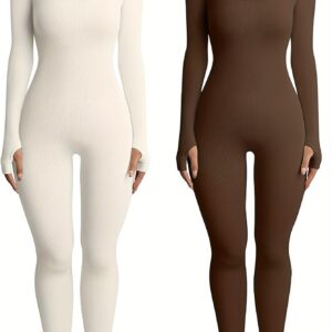 Two Pieces Seamless Ribbed Yoga Workout Jumpsuit For Women Gym Suits Ribbed Knit