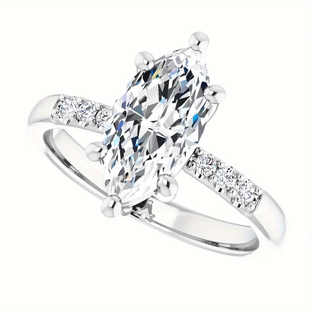 1pc S925 sterling silver Bohemian Style 2CT Marquise Cut with IGI Certificate Lab Grown D Color VVS1 Engagement Ring for Women Handmade Bridal Wedding Anniversary Proposal Gift with Round-Cut Side Stones Wedding Ring Proposal Luxurious Appea - Image 2