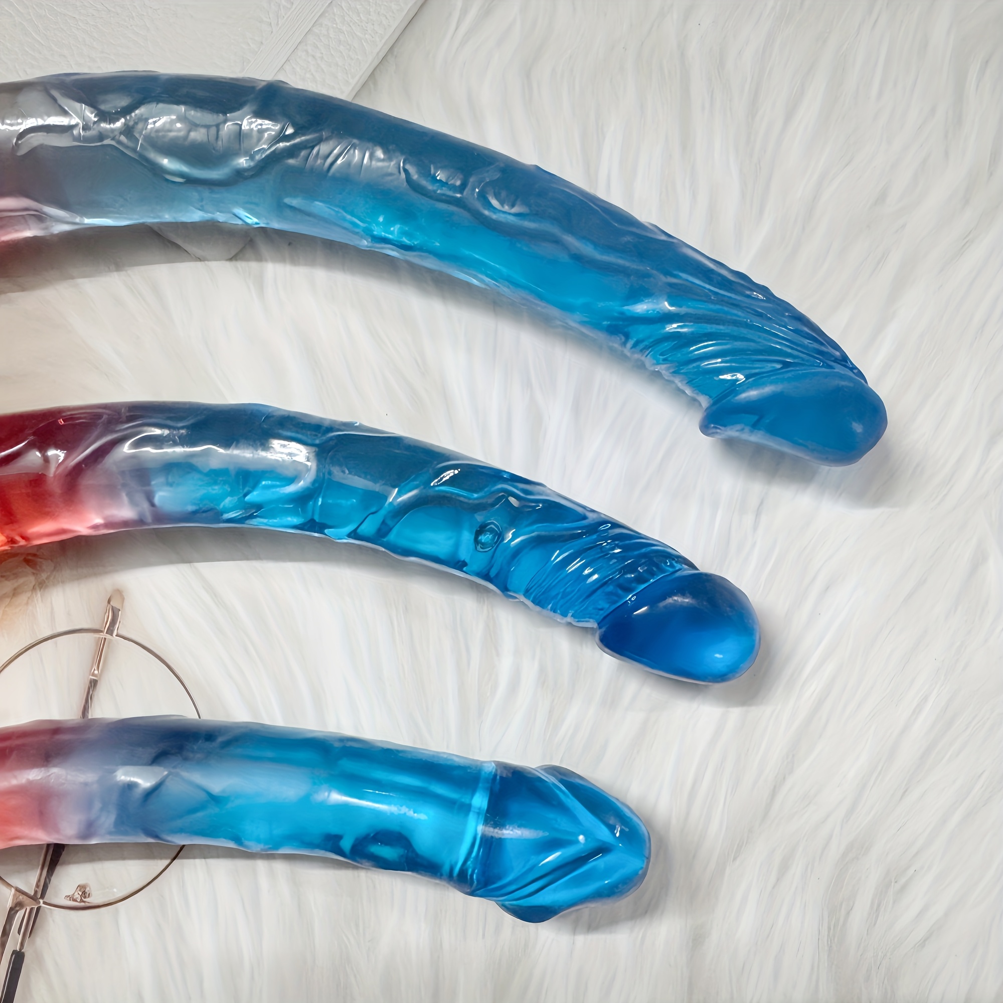 1pc Red and Blue Color-Blocked Jelly Realistic Double-Ended Dildo, Three Sizes Available, Soft and Flexible with Veins and Glans. Suitable for G-Spot and Anal Use, Double-Sided Thickened Adult Sex Toy. Ideal for Women/Men/Couples' Intimate Play - Image 6