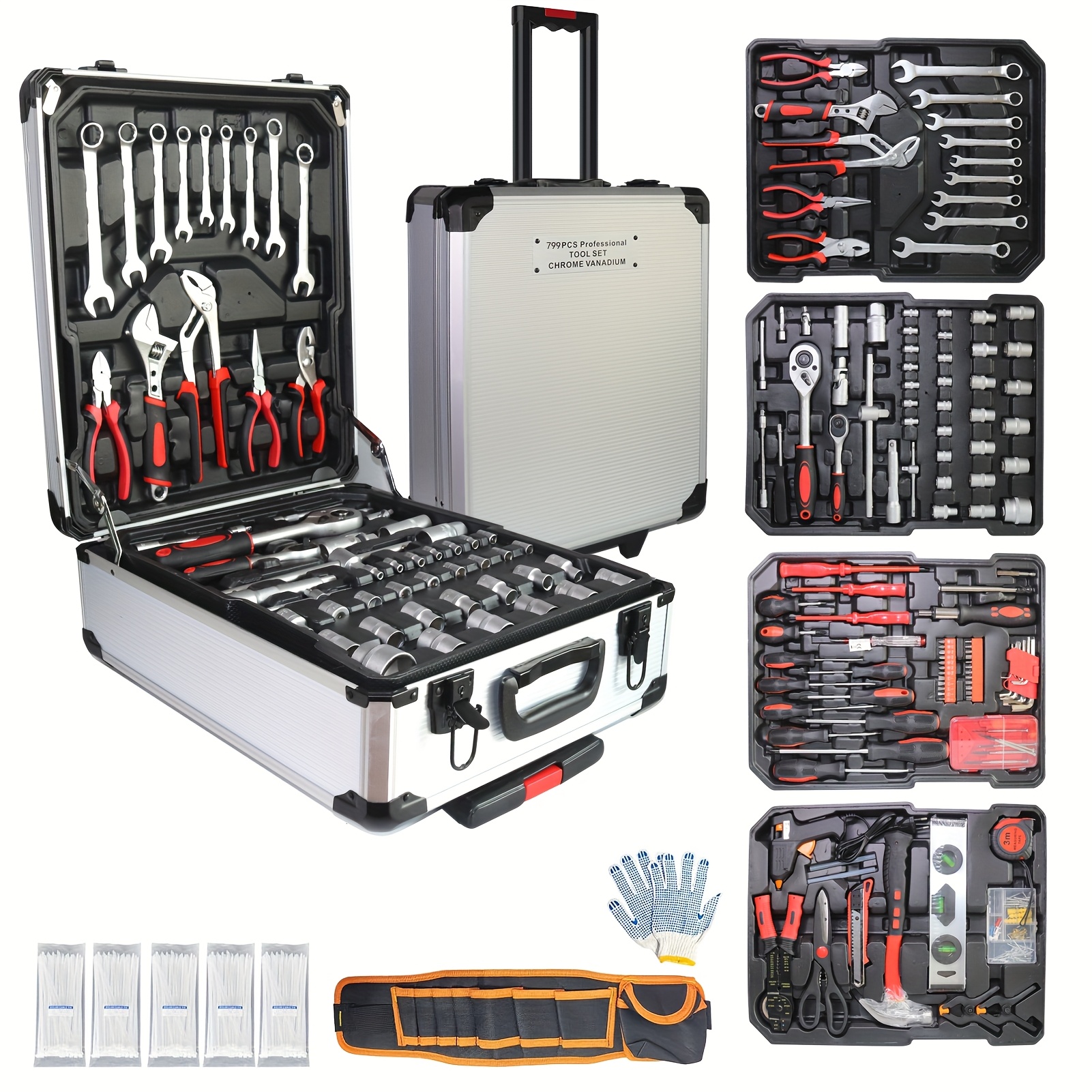 799pcs Tool Sets for Men, Tool Box with Tools, Tool Kit with Rolling Tool Box, Complete Tool Box Set, Household Tool Set, Aluminum Trolley Case Tool Setas, Gift On Father's Day - Image 10
