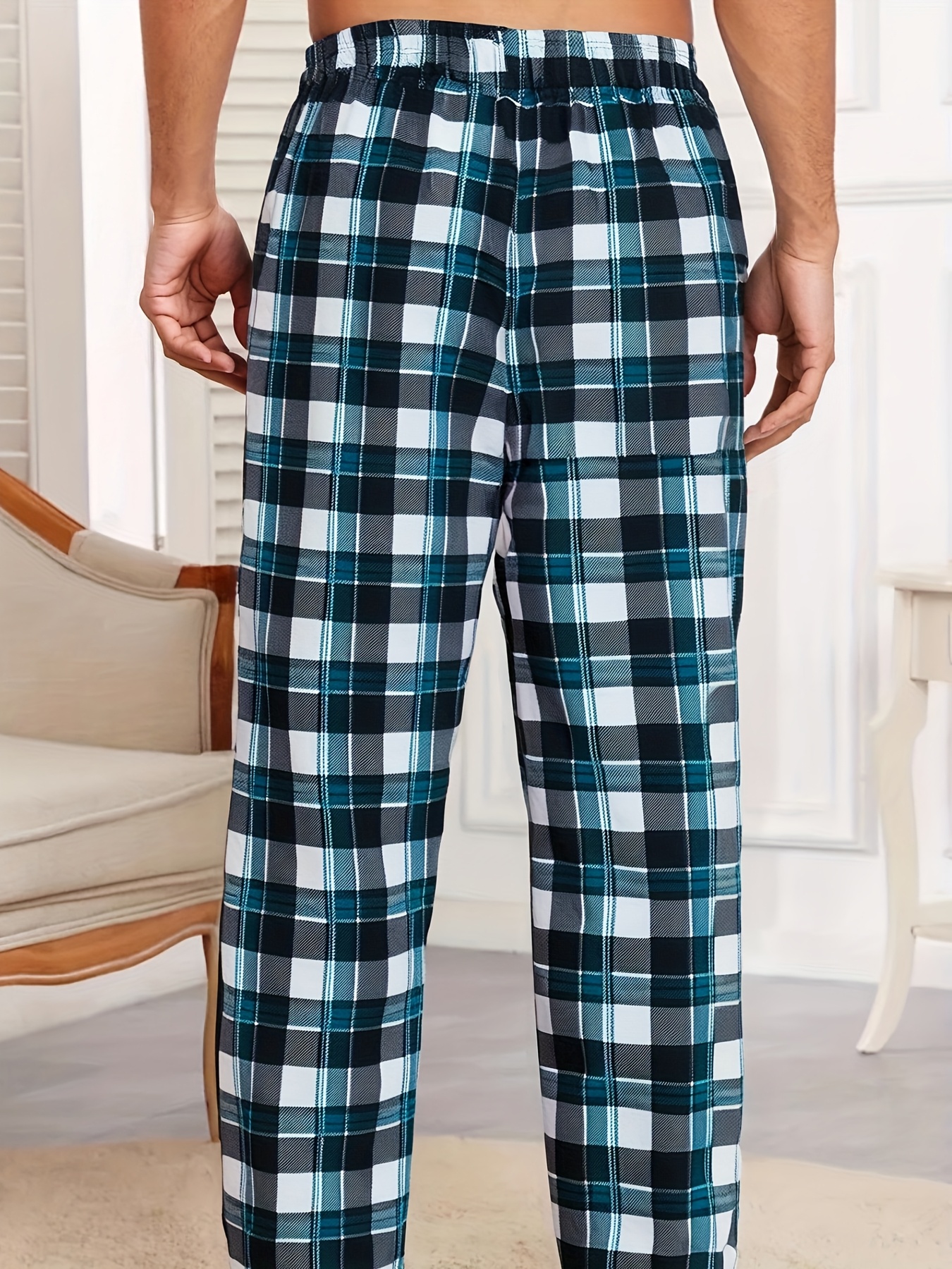 4pcs Set of Spring and Summer Four Plaid Long Sleeping Pants for Men, Comfortable and Lightweight, Loose Fit Can Be Worn Outdoors, Four Combination Packs of Elastic Waist Home Pants, Soft Pants - Image 5