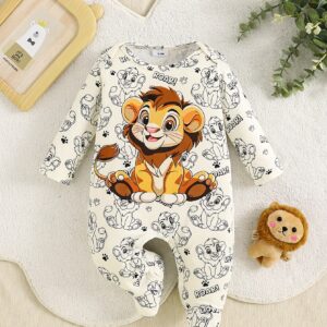 4-Season Cute Animal Lion Newborn Baby Crawling Romper, Perfect for Outdoor