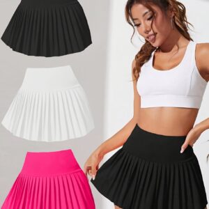 Women's Skirt Set of Three, Multi-Color Pleated Skirts in White, Black, and Burgundy, Includes Lined Pants