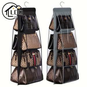 1pc LDQ Multi-Layer Handbag Organizer • 8 Pockets Foldable Oxford Cloth Hanging Storage Rack • Space-Saving Closet Organizer for Handbags, Purses & Accessories • Durable Black & Gray Design • Perfect for Christmas, Halloween, Thanksgiving • Purse Storage Organizer & Accessory Holder • Sleek Appearance & Sturdy Construction