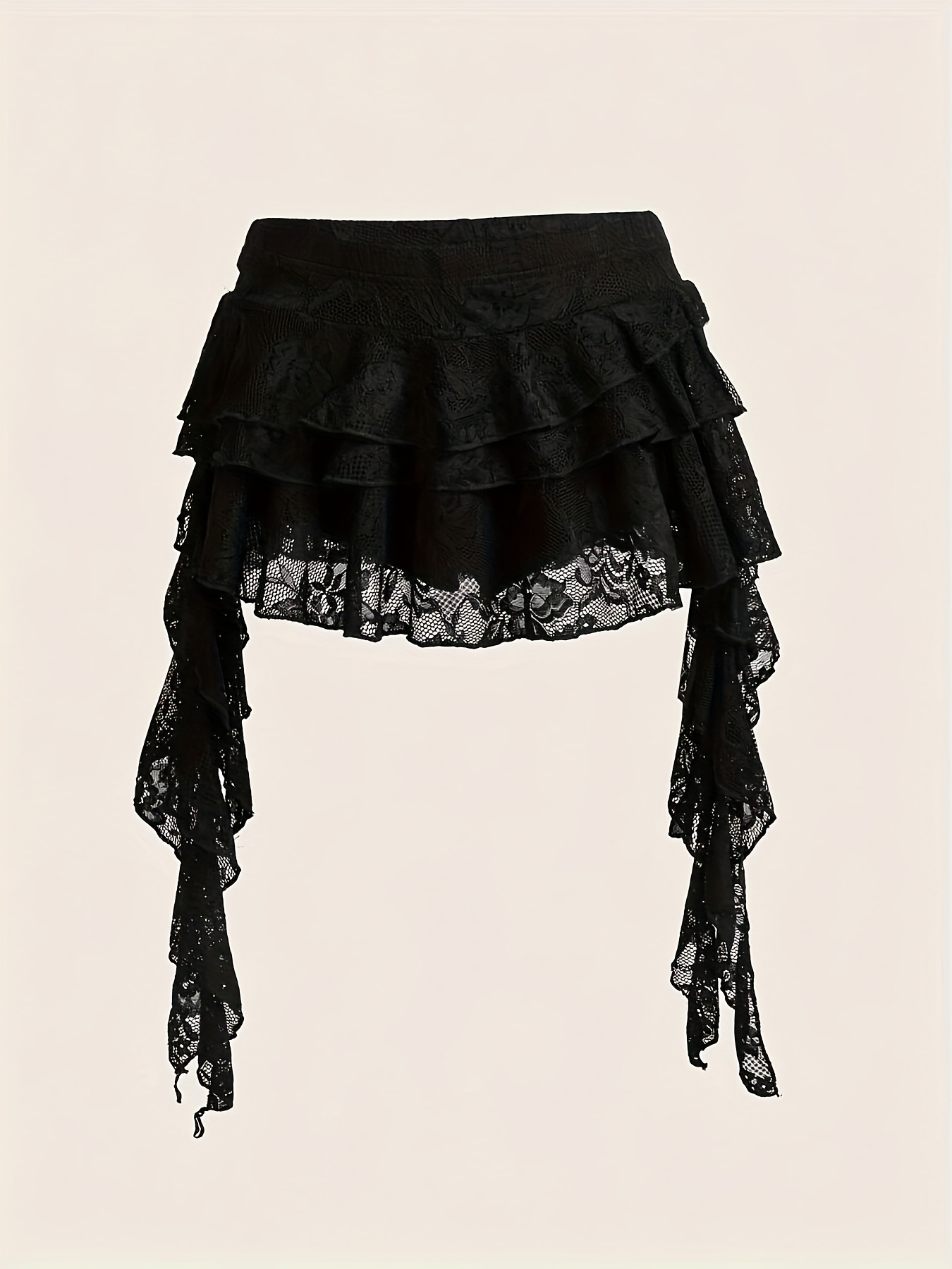 Low-waist Vacation-style Casual Sexy White Lace Ruffle Hem Mini Skirt with Safety Shorts to Prevent See-through. Spring/summer Women's Concert Tiered Wave-edge Mini Skirt, Fashionable Party Y2K A-line Ruffle Tiered Cake Skirt, Suitable for Vacation - Image 2