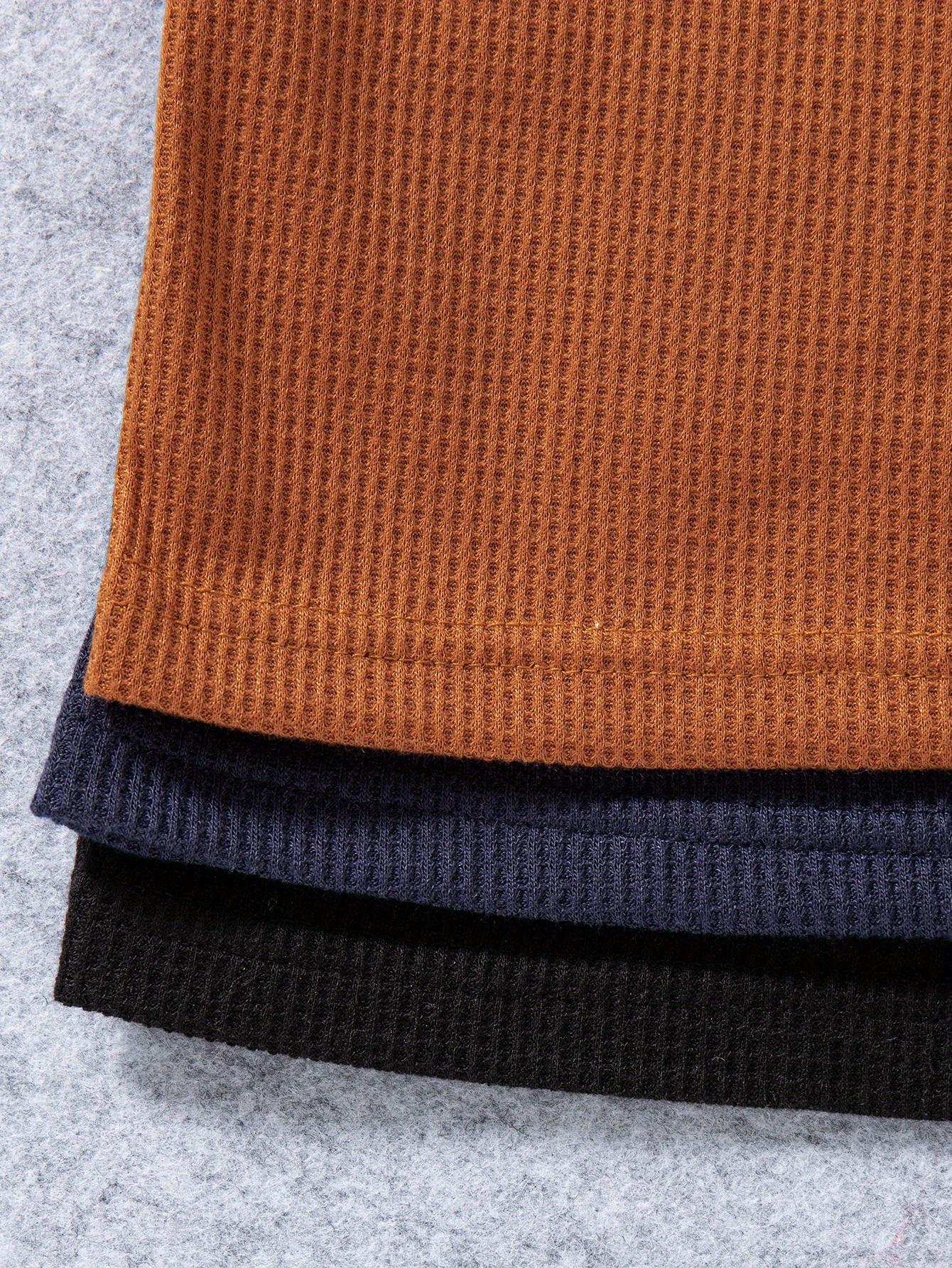 3pcs boys' solid color knitted plaid soft and comfortable long sleeved round neck top, boys' fashionable contrasting color placket button decoration long sleeved pullover - casual round neck, soft polyester blend, suitable for spring and autumn - Image 7