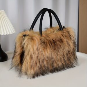 Women'S Plush Faux Mink Shoulder Bags | High-End Fashion Tote And Crossbody Bags in Five Colors:, Pink, Khaki, Silvery Grey, Green | Ideal Gifts for Girlfriend, Daughter, Mother | Solar Bloom Brand, Zipper Closure, Removable Strap Chance of Free Gift