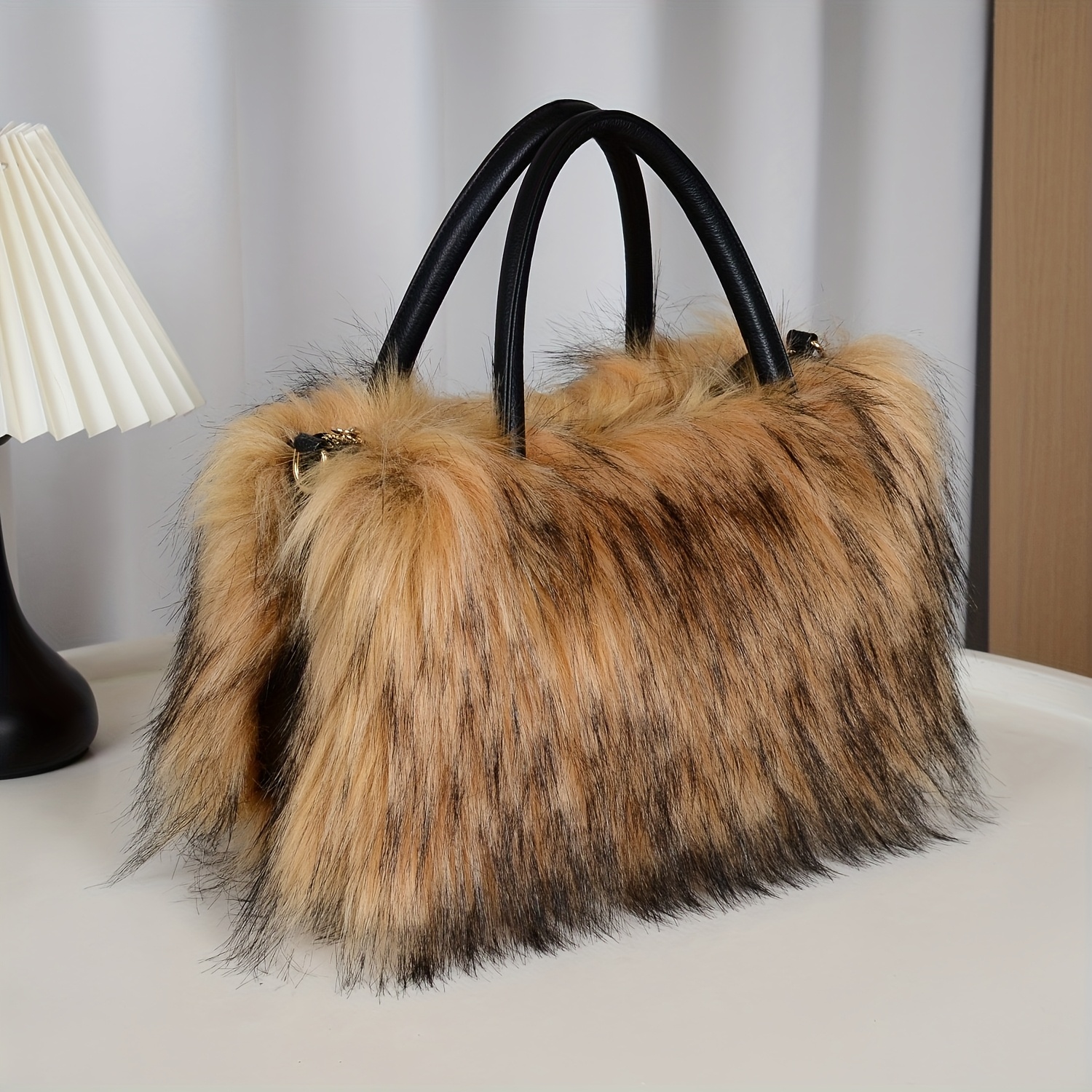 Women'S Plush Faux Mink Shoulder Bags | High-End Fashion Tote And Crossbody Bags in Five Colors:, Pink, Khaki, Silvery Grey, Green | Ideal Gifts for Girlfriend, Daughter, Mother | Solar Bloom Brand, Zipper Closure, Removable Strap Chance of Free Gift