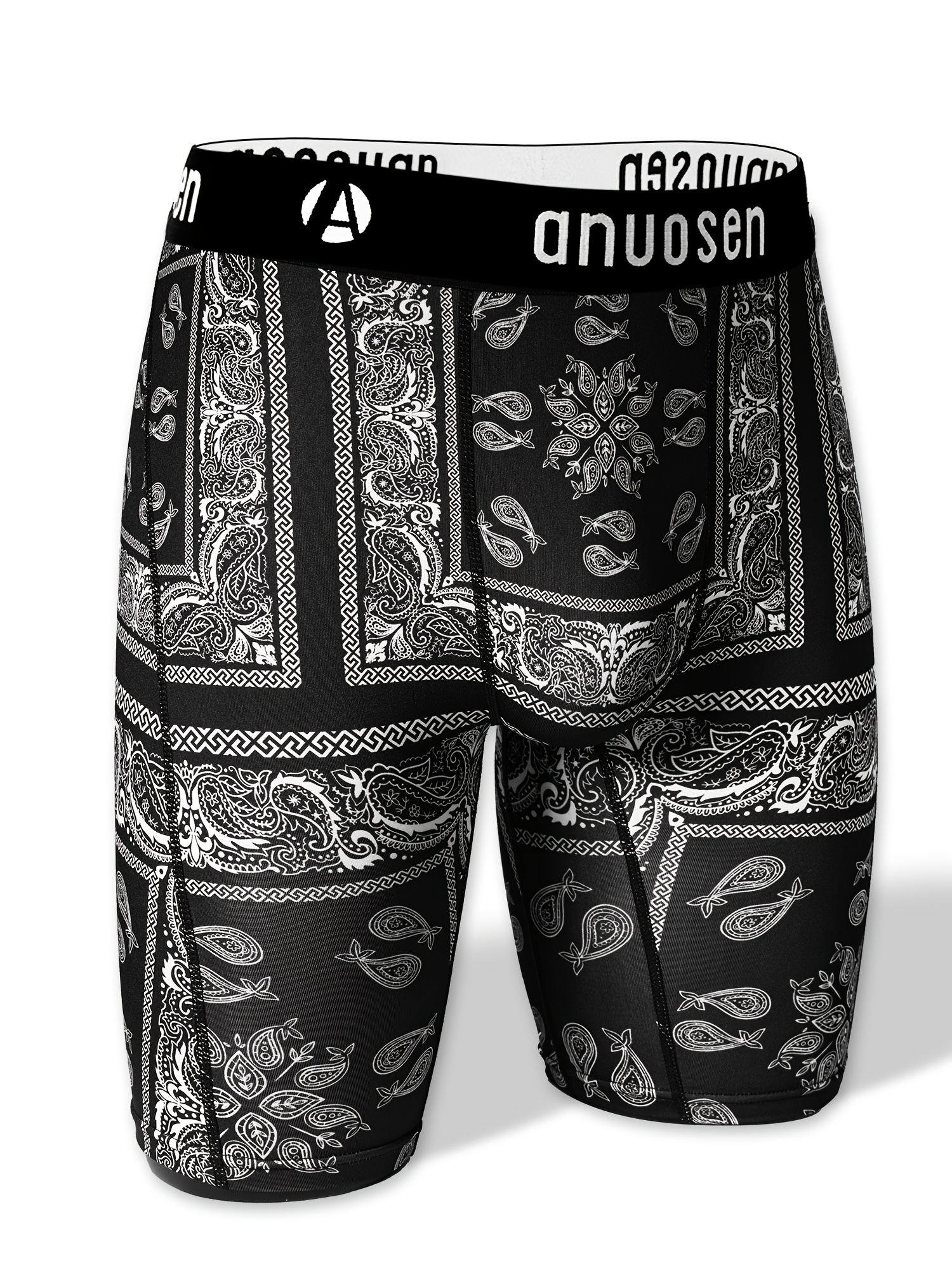 Men'S Sports Underwear with a Hip-Hop Style, Featuring Textured Prints in Black And White. It Is Moisture-Wicking, Has Print Patterns, And Includes Targeted Prints to Prevent Chafing. These Long Sports Shorts Are Quick-Drying, with Extended Length - Image 3
