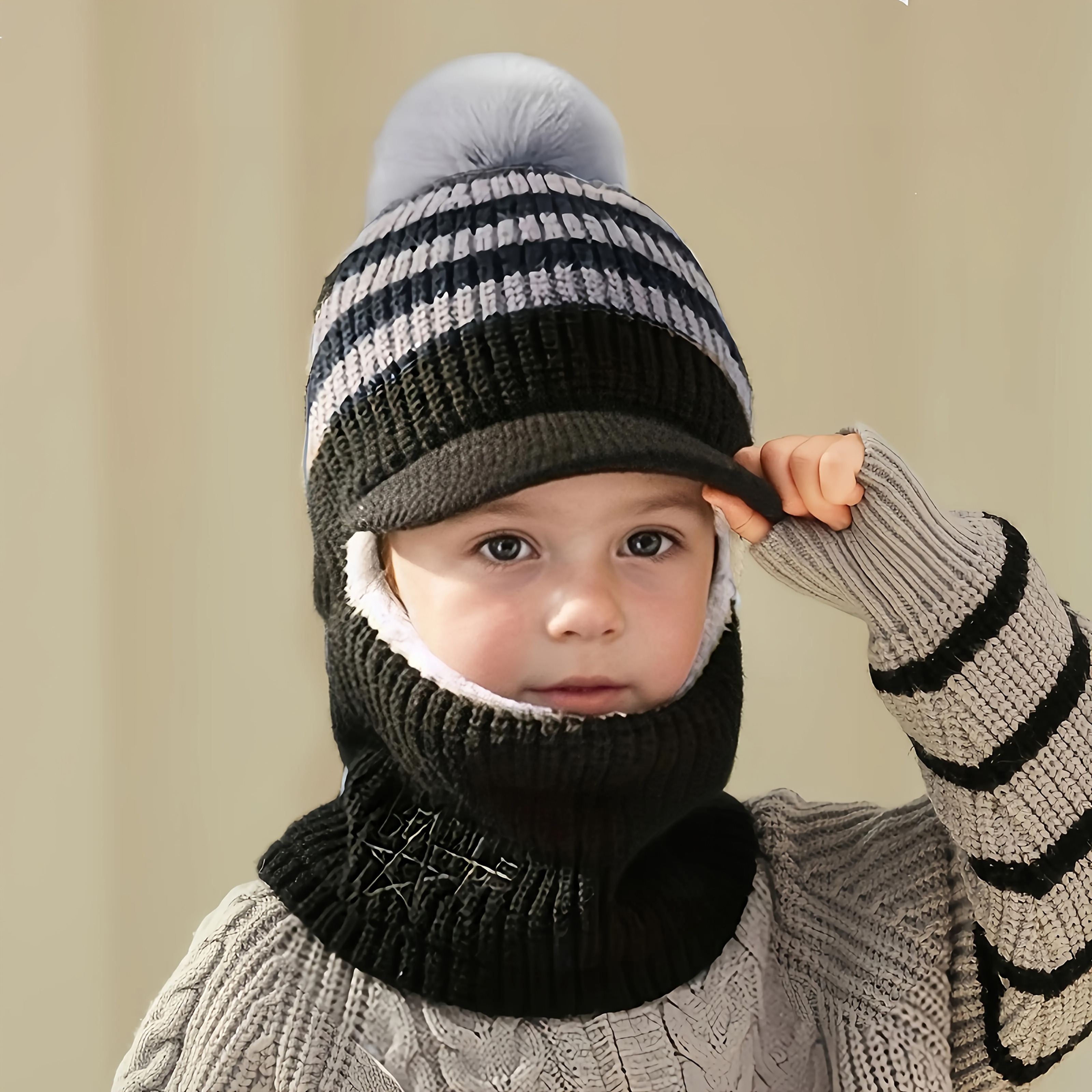 Mask Hat - Full Face & Neck Protection, Half-Face/Full-Face Options, Soft Warm Winter Wear for Boys & Girls 2-8 Years, Lightweight for Skiing,, Outdoor Activities (Grey/Black) - Easy On - Image 10