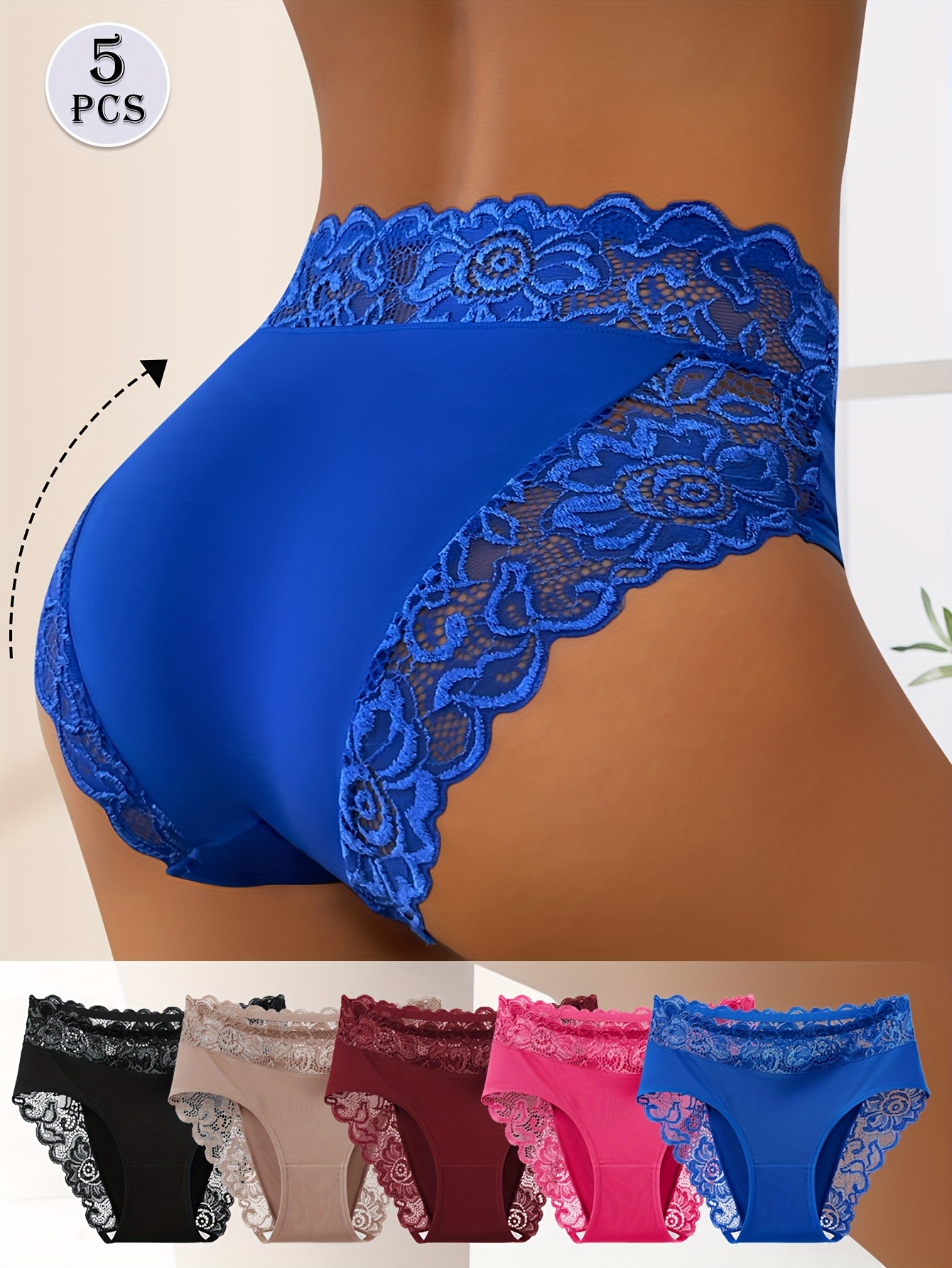 [5pcs Elegant Lace Panties] 5pcs Elegant Lace Women's Triangle Panties | Breath…