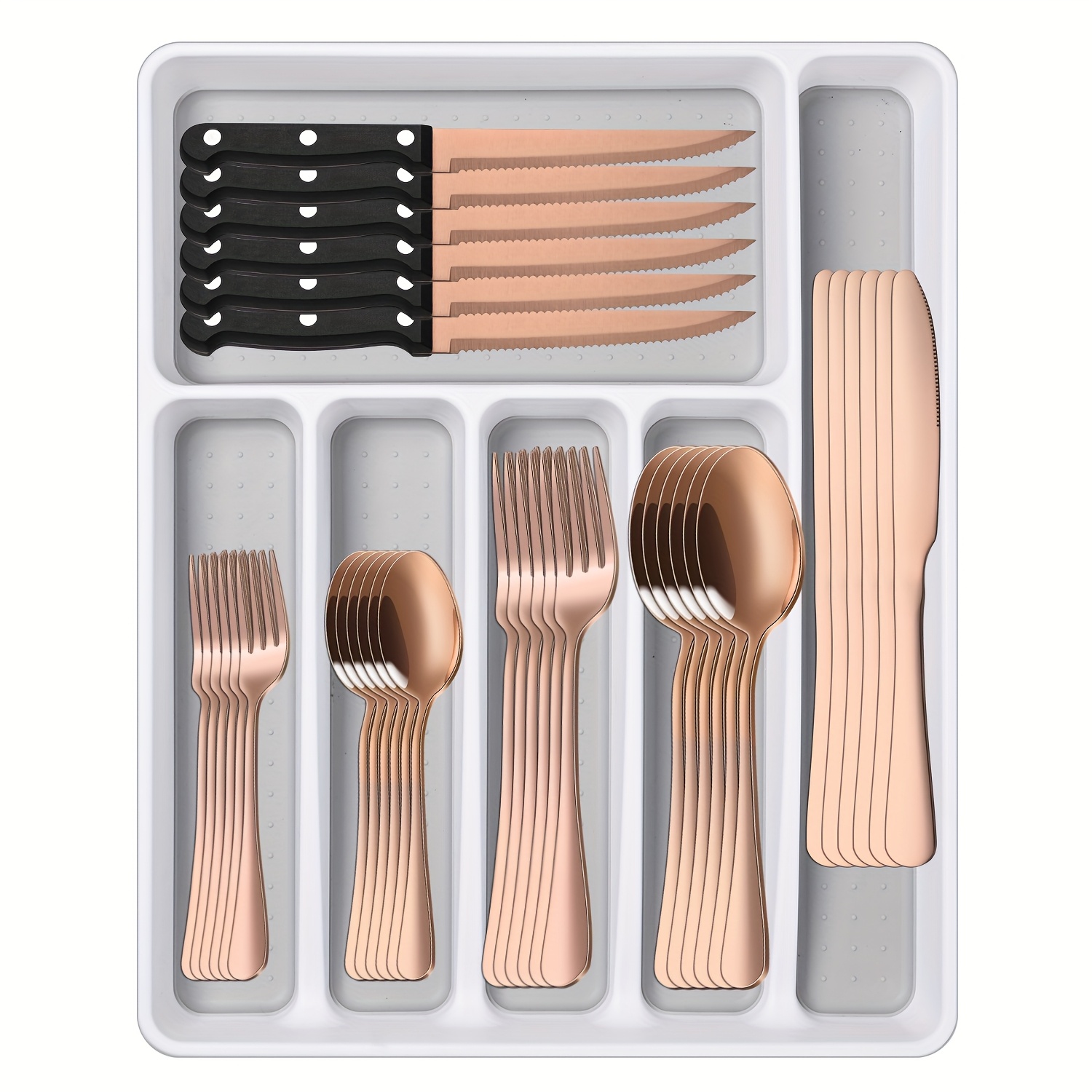49pcs Silverware Sets with Steak Knives And Organizer, Includes Stainless Steel Knife Spoon And Fork, Dishwasher Safe Flatware Sets Service for 8, Cutery Sets with Tray for Kitchen - Image 7