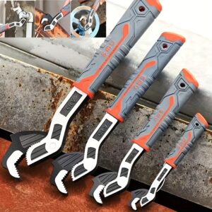 [4pcs Heavy-Duty Wrench] 4pcs Heavy-Duty Self-Locking Wrench Set - Adjustable Pipe Wrenches (6", 8", 10", 12" - with Non-Slip Grip Handle, Chrome Vanadium Alloy Steel Construction - for Plumbing, Automotive, Home, Professional & Personal Use - Ideal for Professionals & Home