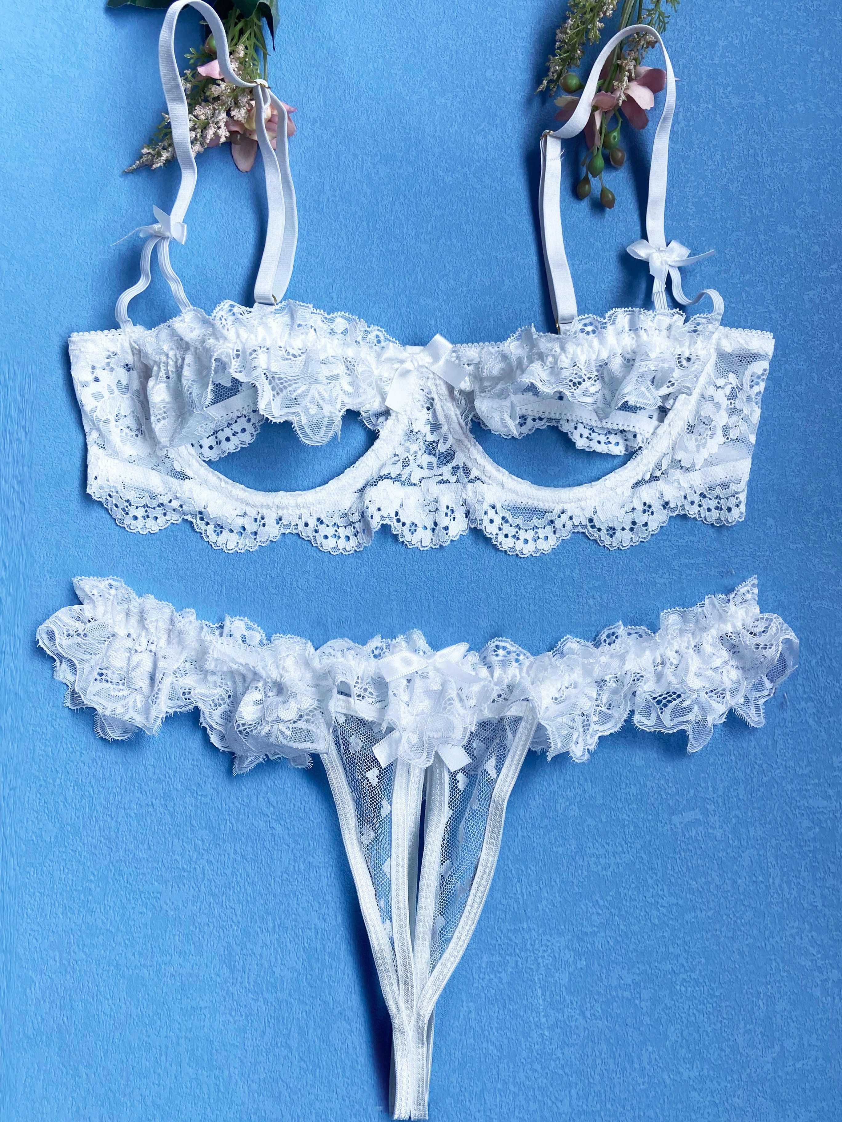 Soft And Comfortable Floral Lace Sexy Lingerie Set, Open Bust Bra & Crothless Panties, See Through Women'S Lingerie & Underwear, Romantic Seductive Lingerie for Adults, No Padding, Medium Support, Adult Intimate Apparel, Elegant Intimate Wear - Image 6