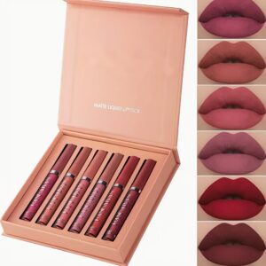 6pcs Waterproof Lipstick Set + Lip Brush, Long-Lasting Matte Lipstick, Moisturizing Matte Lip Gloss, Suitable for Various Occasions, a Delicate Gift for Girls for Halloween and Christmas