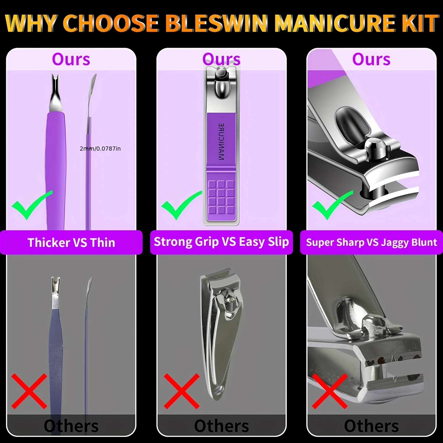 16pcs Professional Stainless Steel Nail & Pedicure Kit with Storage Case - Heavy-Duty Manicure & Foot Care Set, Tweezers, Ear, Scissors & File for home, Travel - Suitable for s &, Christmas/Valentine's Gift - Image 3