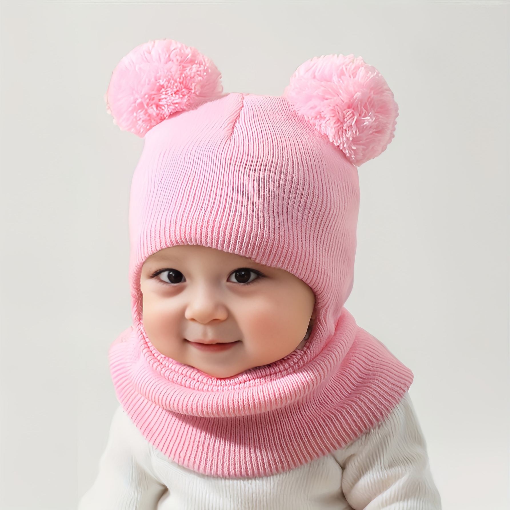 1pc Comfortable Hat with Pom-Pom And Neck Warmer | Soft Stretch Knit Winter Hat, White with Black Stripes, Ideal for Autumn And Winter, Casual Wear, Holiday Gift, Lightweight Acrylic Fabric. - Image 5