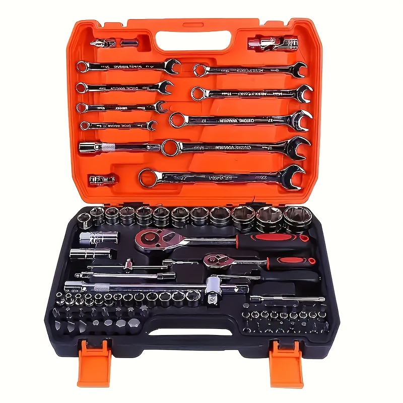 53/82/121/151PCS Heavy Duty Socket Set, (5/16 Inches to 3/4 Inches) And Metric (8 to 22mm) 1/2*1/4 Size, 6-point Design, Including Ratchet Handles, Extension Rods And Joints. Suitable for Automotive, Marine, Motorcycle Maintenance Kits - Image 12