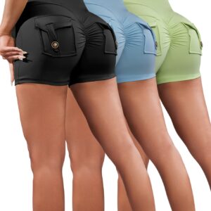 3pcs Women's High-Waisted Butt Lifting Workout Scrunch Shorts with Pockets - Yoga & Gym Booty Shorts, High-Elasticity Machine-Washable Tight-Fit Solid Color for Spring Summer Fall, Fitness Apparel | Sleek Design | No Transparency Fabric, Gym Accessories