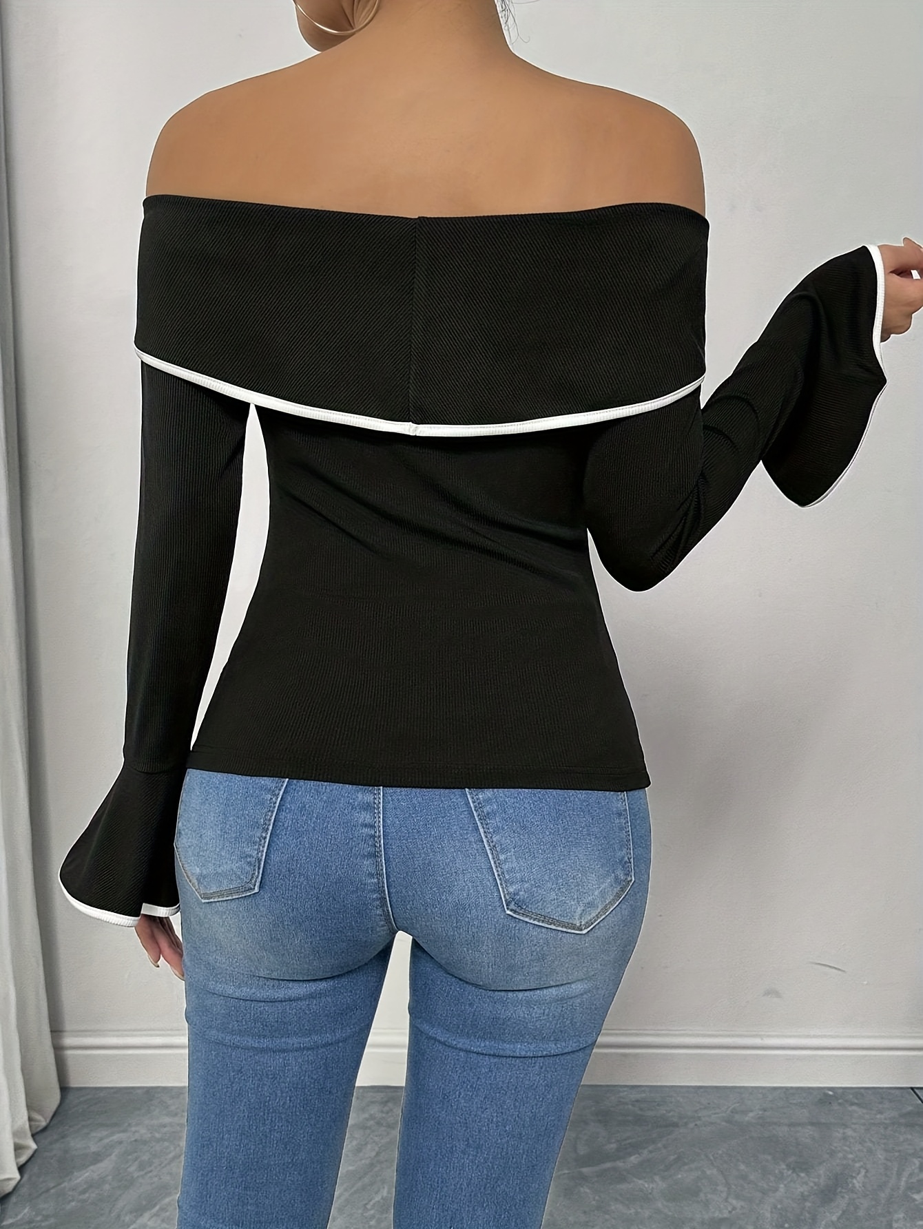 Women's Blouse, Elegant Bow Accent Collar, Short Sleeve Top with Black & White Pinstripe-like Strap, Wrinkle-Resistant All-Season Shirt, Machine Washable, for Office, Party & Casual Wear - Image 3