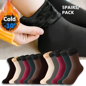 5 Pairs of Warm And Comfortable Solid Color Winter Mid-Calf Socks for Men And Women, Elegant And Stylish, Soft And Non-Restrictive, Suitable for Daily Outings And Home Leisure.