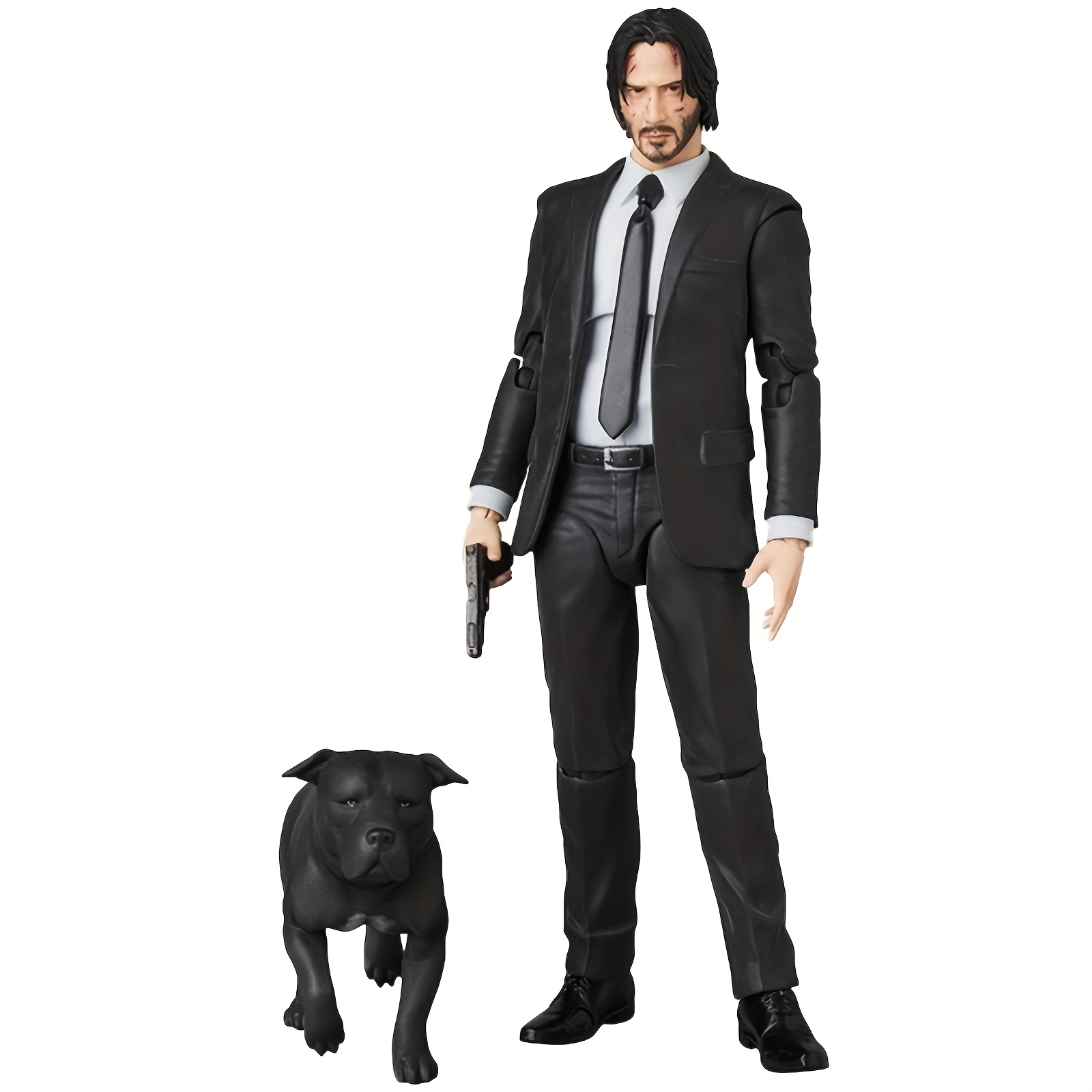 Wick Action Figure - Formal Suit & Tie Adult Collectible with Black Suit, White Shirt & Tie, Gun Accessory - Durable PVC Construction for Home/Office Display, Halloween Party Decor - Dynamic Pose Figure for Wick Fans, -Inspired Collectible Action Figure Toy