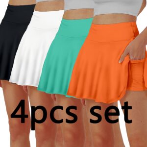 4pcs Women's Mid-Length Short- yoga with Built-In Shorts & Korean Pocket - Breathable Athletic Suitable for Running, Gym, Tennis, Machine Washable Summer