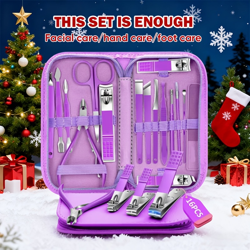 16pcs Professional Stainless Steel Nail & Pedicure Kit with Storage Case - Heavy-Duty Manicure & Foot Care Set, Tweezers, Ear, Scissors & File for home, Travel - Suitable for s &, Christmas/Valentine's Gift