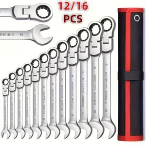 12/16pcs Double-ended Flexible Ratchet Wrench Set, Double-ended Quick Wrench Set, Metric, 8-19/6-22 Mm, 72 Teeth, Cr-V Steel Ratchet Wrench Set With Storage Bag, Suitable For Home/car/mechanics, Etc., Good Choice For Daily Use And Gift Giving.